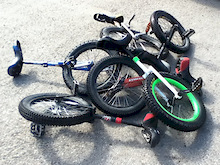 I went unicycling with some people recently (see my other pic from this shoot)

Here is all our unicycles. (taken with a Ipod camrea) 

Guess which one is mine! :)